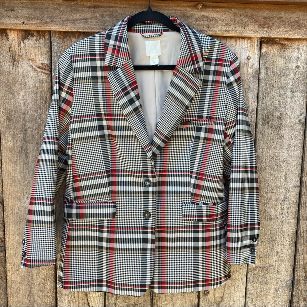 H&M Plaid Blazer Jacket Size Medium Petite